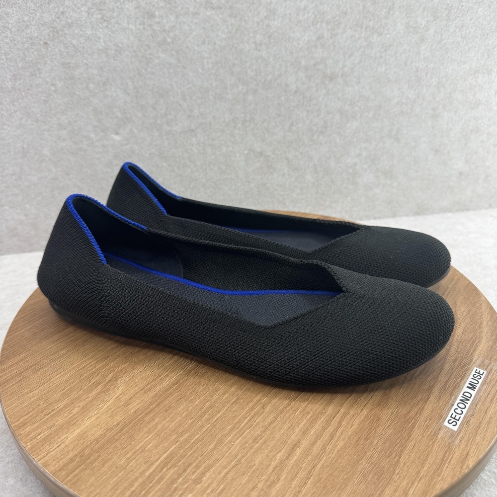 Rothy's Black Flats with Blue Accents